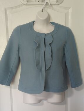 Talbots Light Blue Ruffle-Front Cropped Jacket